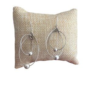 Vintage Sterling Silver Double Hoop Earrings Teardrop Ball Beads Hook Estate 1.7